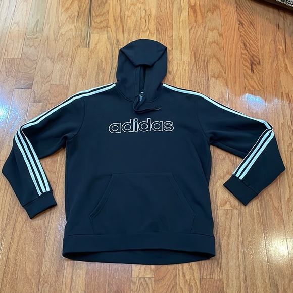 adidas Other - Adidas Mens Large Black Hoodie with Kangaroo Pocket White Stripes